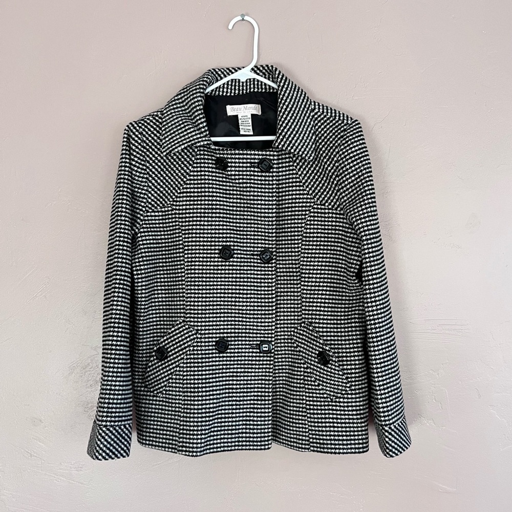 Vintage Houndstooth Button down Jacket with Shoulder Pads, Size 1XL